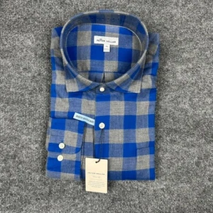 Neu mit Etikett Peter Millar Herbst weiches lässiges Button-Down-Hemd Größe XL blau & grau kariert - Bild 1 von 5