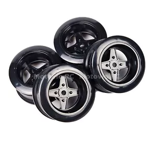 Ruote da strada 1/10 RC retrò 4 razze nere per Tamiya TT02 TT01 Capri Mini Escort - Foto 1 di 8