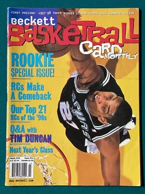 March 1998 Beckett Basketball Card Monthly Magazine - Tim Duncan #92 - Image 1 of 2