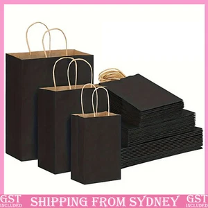 UP 100X Kraft Paper Bags Gift Shopping Carry Craft Brown Retail Bag with Handles - Picture 1 of 15