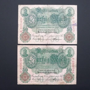 GERMANY LOT 2 x 50 MARK 1908 P-32  F - Picture 1 of 2
