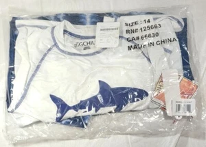 Big Chill Boys Rash Guard Swim Top & Shorts Set - Blue Shark Tie Dye - Size 14 - Picture 1 of 4