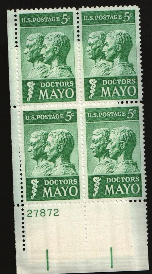 1964 5c Doctors Mayo  Plate Block of Four Scott #1251  ST048 - Image 1 of 1