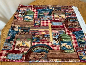 Bloomcraft Cotton Upholstery Fabric Vtg Style FOOD LABELS COWS BAKERY 1.3 Y X 56 - Picture 1 of 7