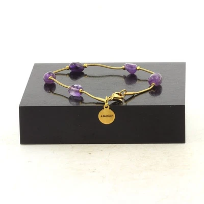 Piedras y Minéraux. Pulsera Acero Dorado Inoxidable 5 Cuentas Amatista de Br Foto 1 de 2