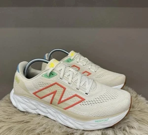 New Balance Fresh Foam Running Shoes Beige Mesh Lightweight Sea Salt Gulf Red - Picture 1 of 12