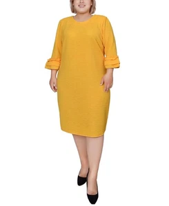 Ny Collection Womens 3/4 Length Sleeve Textured Knit Dress Lemon Size 1X NWT - Picture 1 of 2