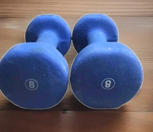 8 lb. Each Dumbbells Pair Blue Neoprene Grip Coated Free Weights (Set Of 2) EUC - Picture 1 of 5
