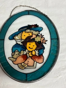 Unbranded Vintage Stained Glass Grandma & Granddaughter 7" x 5 1/4" Oval - Picture 1 of 5