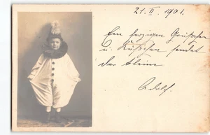 1901! Child Studio Portrait w Clown~Adorable Costume~RPPC Germany Postcard UD-P3 - Picture 1 of 5