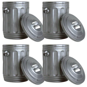 Set of 4 Toy Plastic Silver Trash Can Accessories for 6 Inch Action Figures - Picture 1 of 1