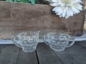 Vintage Unmarked Clear Optic Cube Creamer And Sugar Bowl - Picture 1 of 9