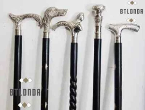 Lot of 5 Different Silver Brass Head Handle Victorian Wooden Walking Stick/cane - Picture 1 of 6