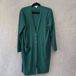 J Jill Strickjacke Staubtuch Longline Opa Knopf grün smaragd geteilter Saum Damen L - Bild 1 von 10