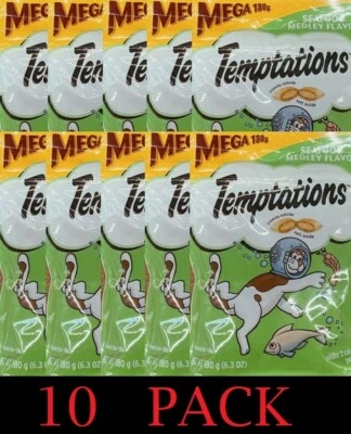 Temptations Clásico Crujiente y Suave Adulto Gato Golosinas Mariscos Medley 6.3oz 10 PACK Foto 1 de 3