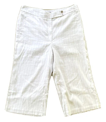 Брюки женские White House Black Market размер 12 белая булавка полоса льняная смесь капри - Изображение 1 из 4