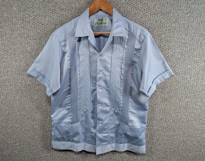 Copacabana Vintage Men's Light Blue Satin Guayabera Yucatan Button Shirt 40 M - Image 1 of 4