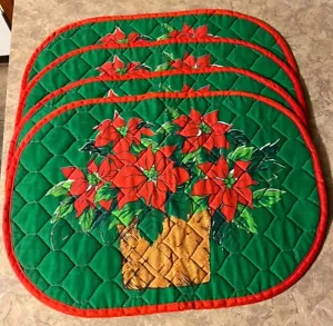Vintage Weihnachtsstern ovale Tischsets 4er Set gesteppt Urlaub Tischwäsche - Bild 1 von 12