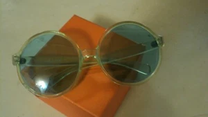 VINTAGE MOD 1970s ITALIAN BLUE/TURQUOISE ROUND OVERSIZED SUNGLASSES - Picture 1 of 5