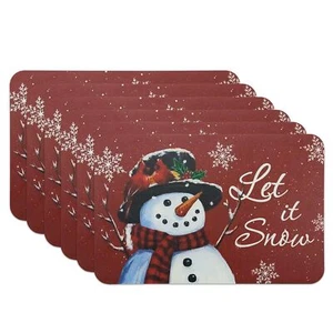 Christmas Placemats Set Of 6 Waterproof Oilproof Leather Seasonal Christmas Tabl - Picture 1 of 8