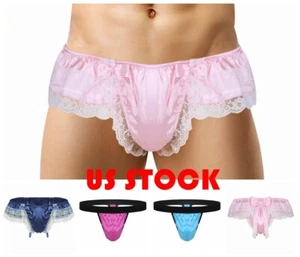 Men Low Rise Bikini Briefs Frilly Satin Floral Lace Skirted Panties Underwear - Picture 1 of 61