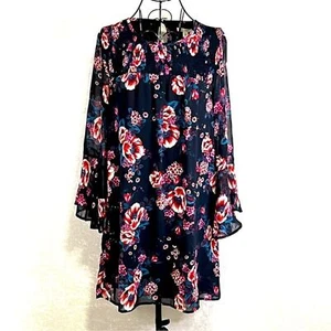 MIAMI Y2K Cottagecore Kleid Damen S schwarz rosa Blumen Glockenärmel Oversized - Bild 1 von 12