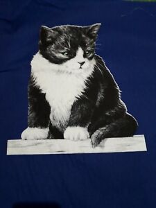 New 100% Cotton Fabric Panel Black & White Kitten Design on Blue W 15" x L 19"