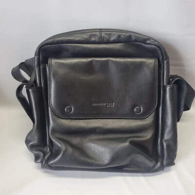 Kenneth Cole черный кожаный маленький рюкзак сумка Нью-Йорк 12 «x 14» магнитная застежка - Изображение 1 из 4