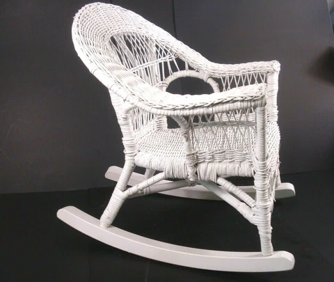 vtg White Wicker Rocker Rocking Chair Child Toddler 21" Tall Kids Cover