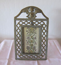Antique Art Nouveau Angel Surmounted Reticulated Brass Photo Frame, Easel Back