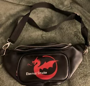 Black Waist Bag Fanny Pack ETERNAL SMOKE Faux Leather With Silver Zipper - Picture 1 of 7