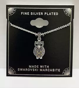 Spotted Owl with Sparkling Wings 925 Sterling Silver Plated Pendant Necklace - Picture 1 of 3