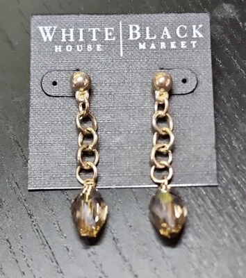 White House Black Market Silver Tone Chain Dangle Post Earrings Aurora Borealis - Image 1 of 4