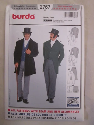 Burda 2767 Historical Man Costume Pattern Victorian Suit Jacket Pants Vest 34-50 - Image 1 of 2