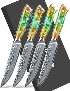 Steak Knives Set of 4, Ultra Sharp Kitchen Steak Knife 5 Inch - Forged Damascus - Picture 1 of 12