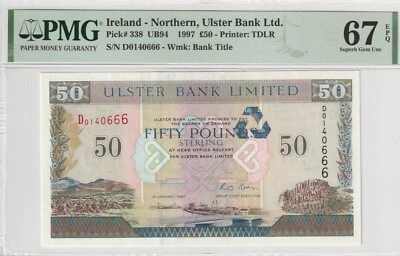 Northern Ireland 1997 50 Pounds PMG Certified Banknote Gem UNC 67 EPQ Pick 338 - Image 1 of 2