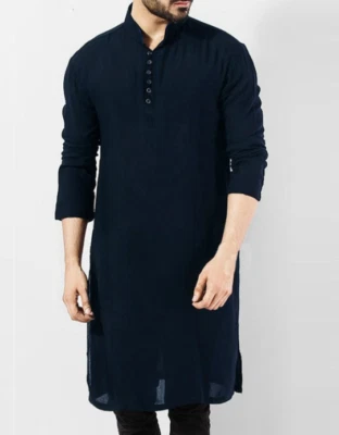 Mens Long Sleeve Muslim Clothing Saudi Jubba Arab Kaftan Thobe Long Dress Robe - Image 1 of 4