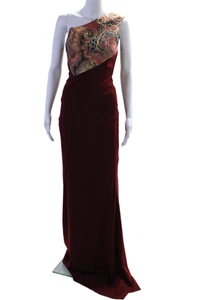 Badgley Mischka Women's Asymmetrical One Shoulder Maxi Dress Burgundy Size 0 - Picture 1 of 5