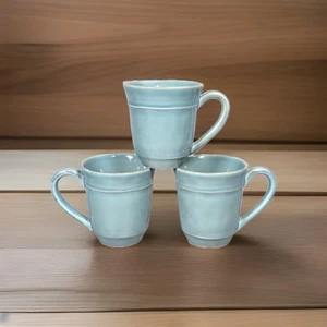 SET OF 3 Pottery Barn Cambria Turquoise Coffee/Tea MUGS Handcrafted In Portugal - Picture 1 of 5