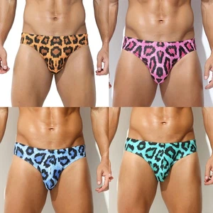 Herren Badehosen Schwimmtrunks Badebekleidung Sexy Elastisch Kordelzug Leoprint - Picture 1 of 23