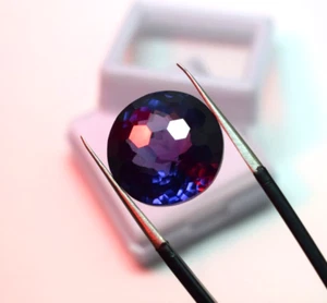 24Ct Round Cut Vibrant Color Changing Premium Quality Alexandrite Loose Gemstone - Picture 1 of 7