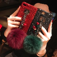 Luxury Bling Giltter Diamond Plush Ball Case Cover for iPhone 12 Pro Max 11 XR 8