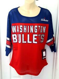 Washington Bullets Women Top Size Small Silver Sparkle Logo G-III 4 Her Red Mesh