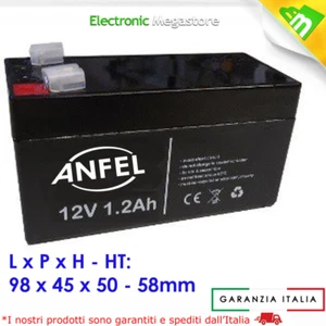 BATTERIA RICARICABILE 12V 1,2Ah PER ANTIFURTI SICUREZZA ALLARMI ILLUMINAZIONE - Foto 1 di 2