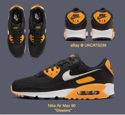 Nike Air Max 90 Shoes Black White Gold "Steelers" FN6958-002 Mens Multi Size NEW - Image 1 of 4