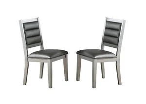 Set of 2 Faux Leather Dining Chairs Armless Kitchen Side Chairs Wood Legs Silver - Picture 1 of 9
