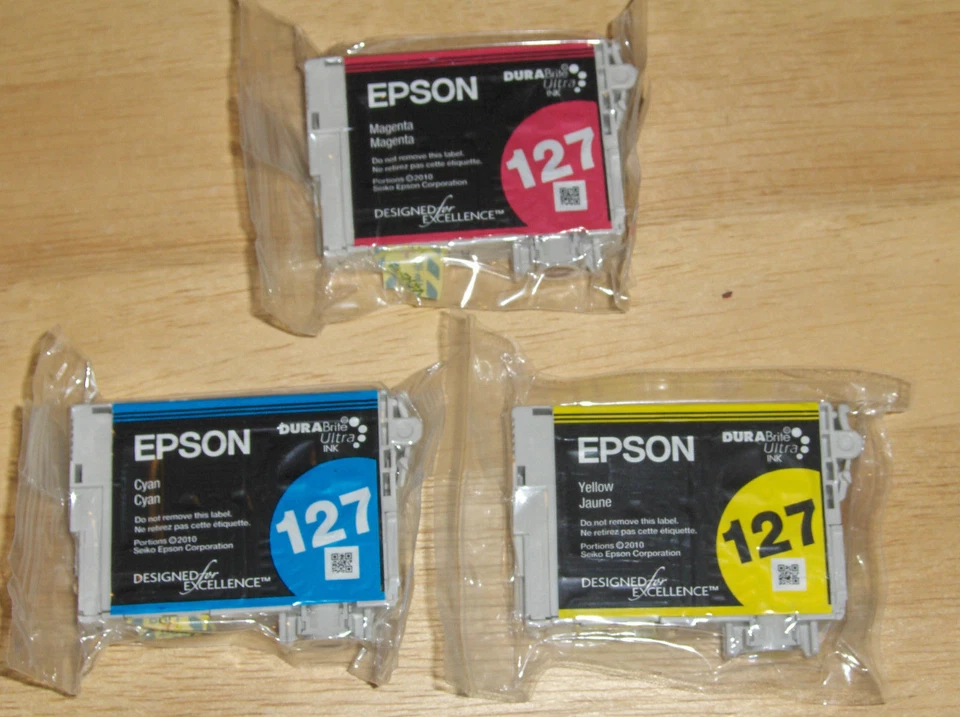 Genuine Epson 127 color set of 3 pack ink cartridges T127 Extra High Yield - Image 1 of 1