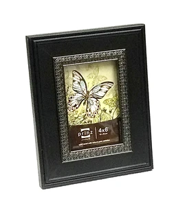 Prinz Chateau Solid Wood Frame - Black w/ Black Nickel Metal Border, 4 x 6 inch - Picture 1 of 2