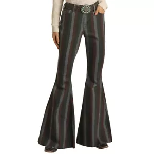 Rock & Roll Denim High Rise Flare Bootleg Striped Jeans - Picture 1 of 16