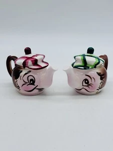 Vintage Teapot Salt & Pepper Shakers Anthropomorphic Plaid Andy Capp Style Japan - Picture 1 of 7